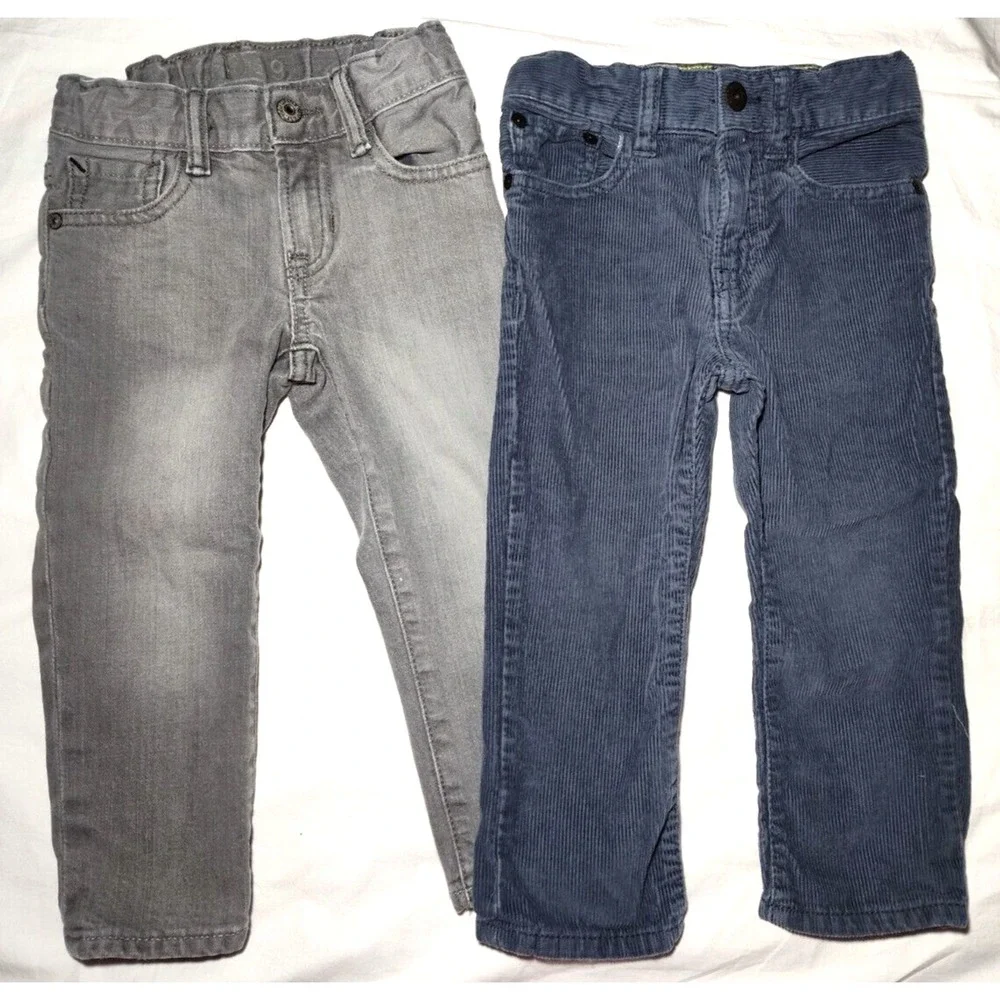 Baby Gap 2‎ yrs 2T Boy Outfit Lot Dress Shirt Jeans Corduroy Pants 3pc Gray Blue
